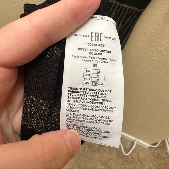 PINKO Bitter Two-tone Midi Dress in Stretch Jersey Black Gold Sparkle Metallic M - Picture 9 of 11